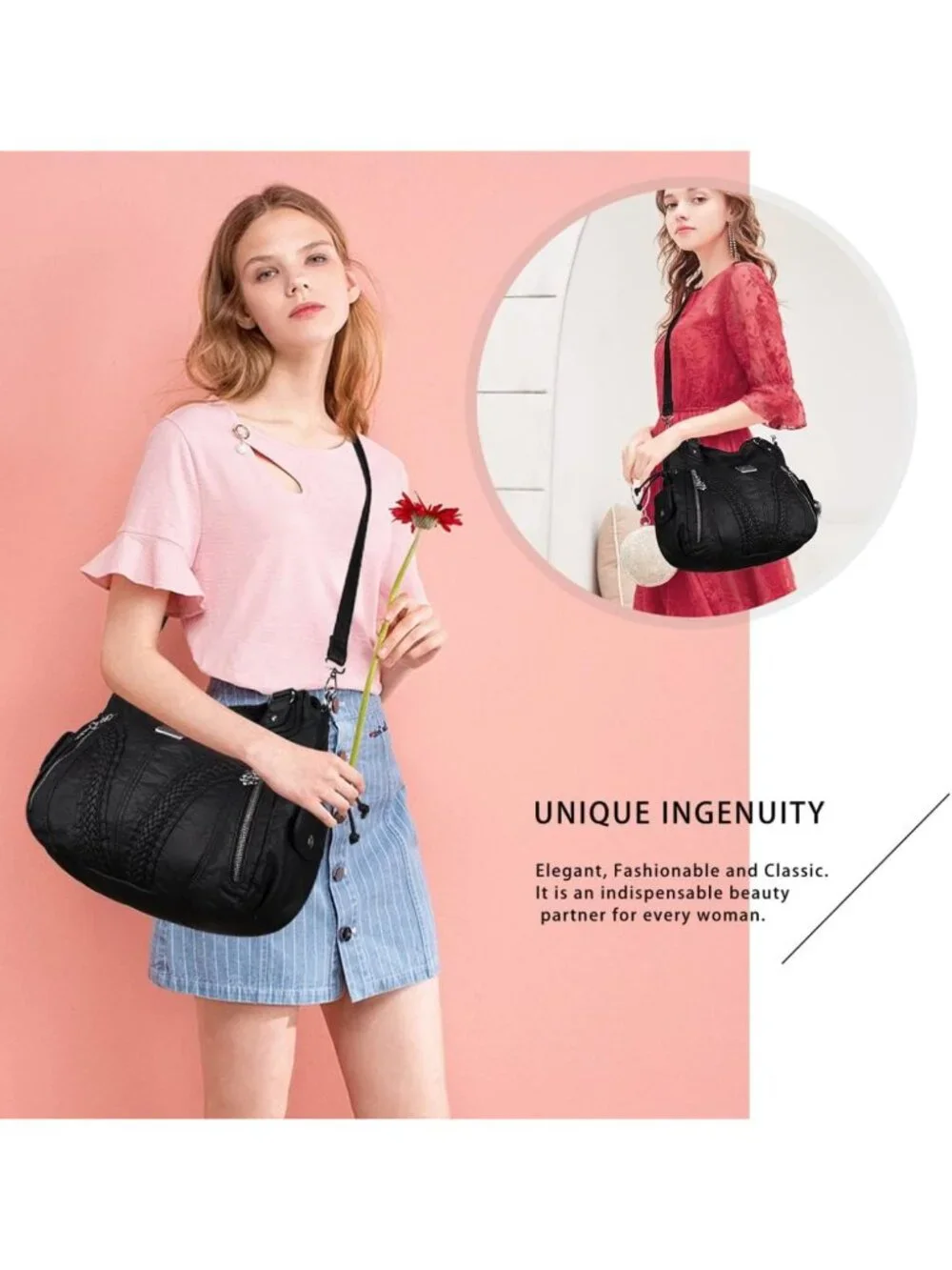 Stylish Women's Tote Bag - Fashionable Shoulder Satchel in Washed Synthetic